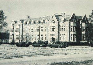 Exterior of Hears Hall (old - black and white)